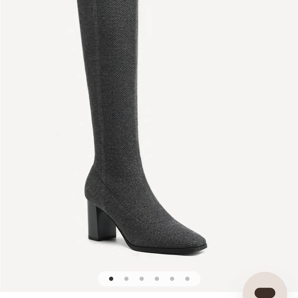 Gray Knit Mid-Calf Block Heel Women's Boot